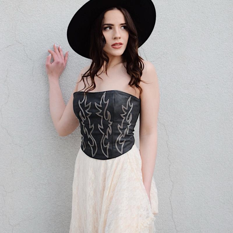 Chic Vegan Leather Embroidered Western Corset Top for a Stylish Look